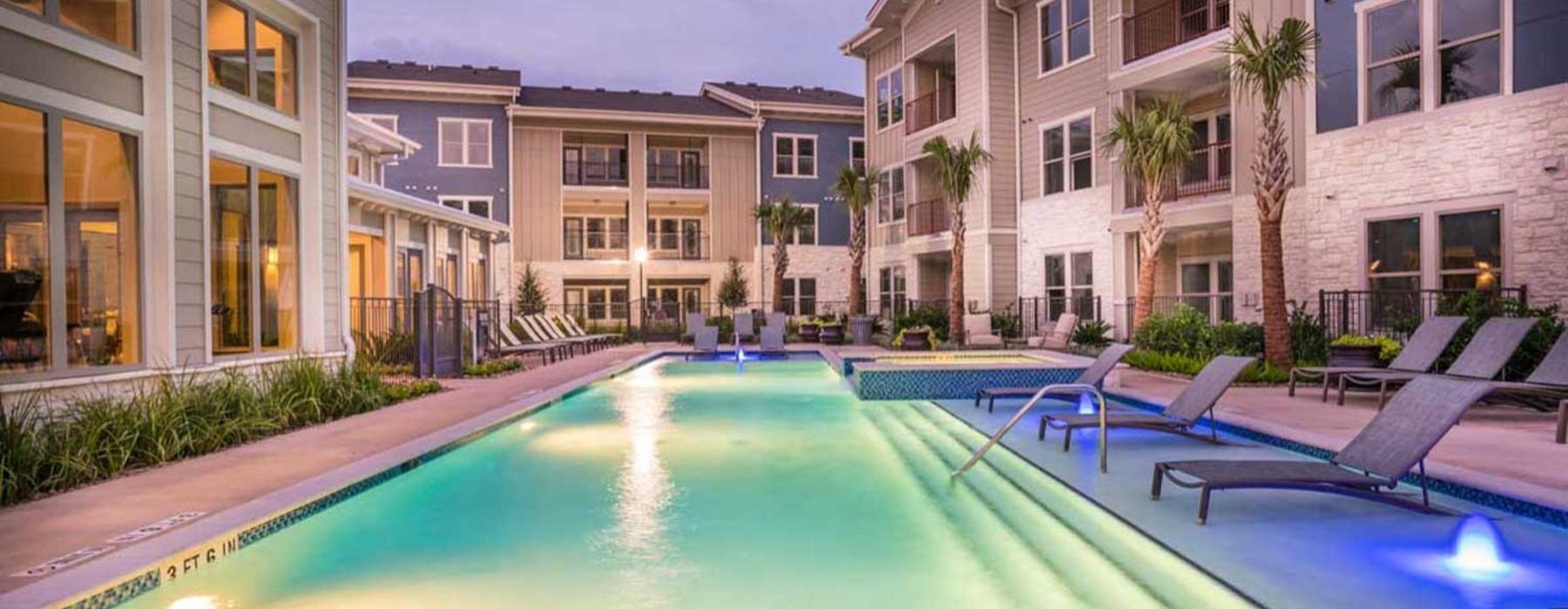 a swimming pool in a resort